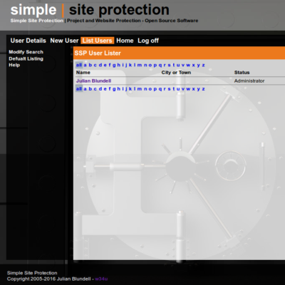 Simple site protection user admin